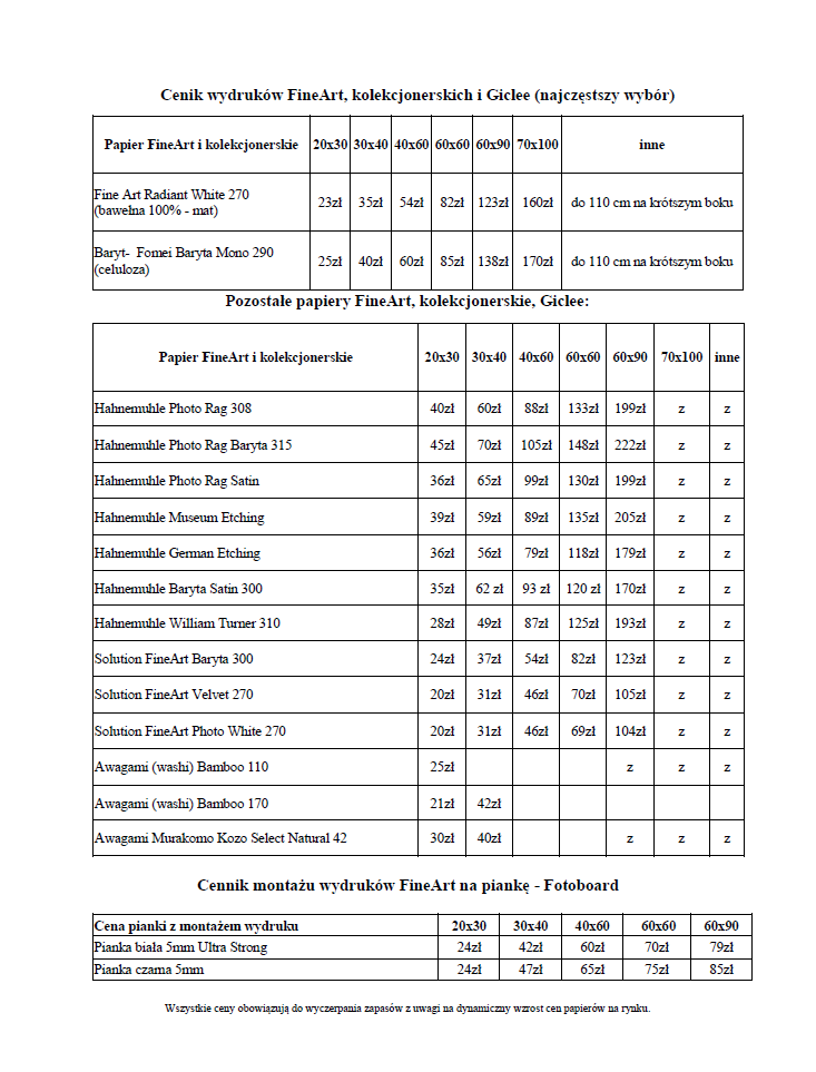 Cennik druku wielkoformatowego fotografii na Śląsku w Knurowie. Druk wystaw i druk galeryjny. Marzec 2023 Druk fotografi, druk dużych fotografii. druk wielkoformatowy fotografii, druk galeryjny i muzealny, druk wysokiej jakości fotografii, druk wystaw fotograficznych, druk fotografii na Śląsku w Knurowie, druk Knurów, styczeń 2021, marzec 2021, kwiecień 2021, Canon Lucia, fotoobrazy